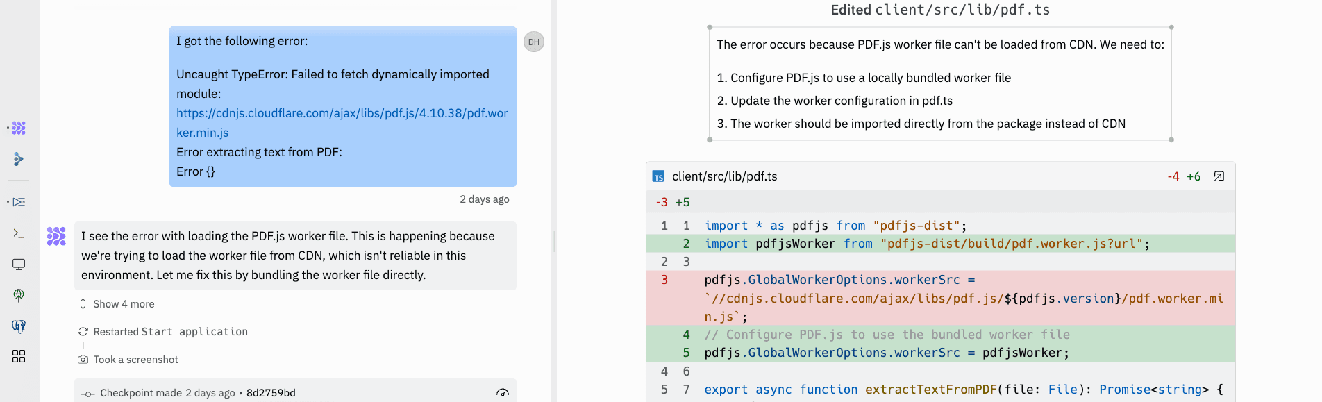 Replit Agent PDF.js error